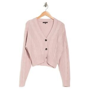 Women's Love Tree Cable Knit Cardigan Sweater in Light Pink Size Small